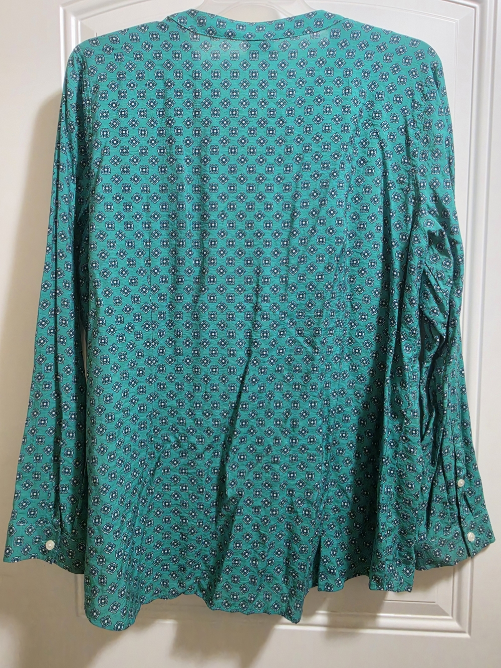 Van Heusen Teal Printed Button-Down Blouse - Picture 3 of 3